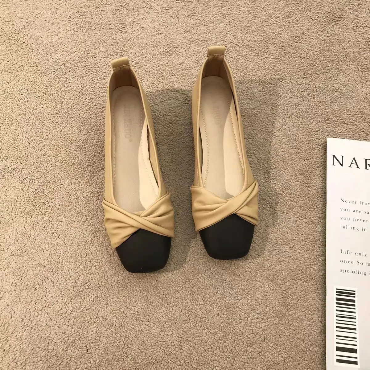 Bơm Phong Cách Wanwan Nhẹ Nhàng Cho Nữ, Giày Bà Già Đế Bằng, Cắt Thấp, Mũi Vuông, Mary Jane, Mới, Mùa Xuân Và Mùa Thu