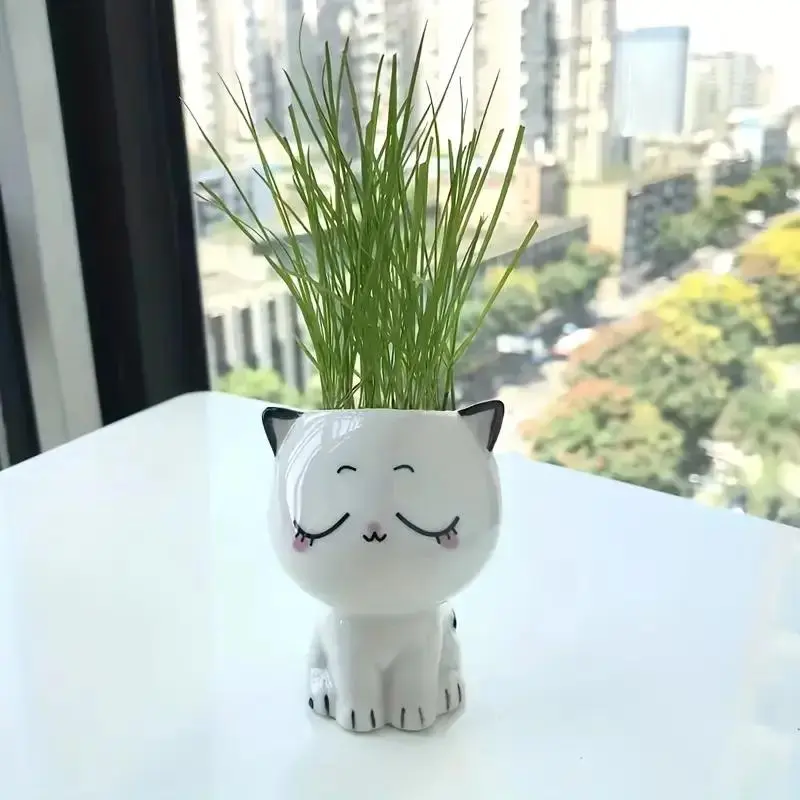 Cute Cat Design Ceramic Flower Pot, 4 Counts/set Mini Cartoon Cute Potted Plant, Desktop Potted Plant for Home Office School Decoration 8