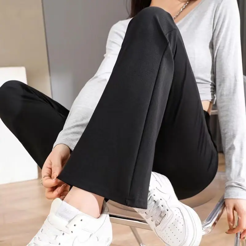 Pants Women's Trousers 2024 Summer Thin Elastic Waist Versatile Slim Black Casual Pants Bootcut Trousers Stretch Mom Pants Womenswear Bottom Lingerie Lady Comfort Basic Minimalist Solid