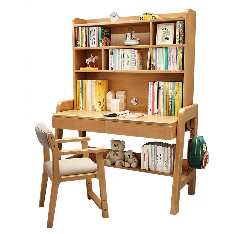 {Sg Sales} Study Table with Bookshelf Writing Desk Solid Wood Children's Study Desk Desk Bookshelf Integrated Desk Home Nordic Student Writing Desk Study table Desk with Bookshelf 4