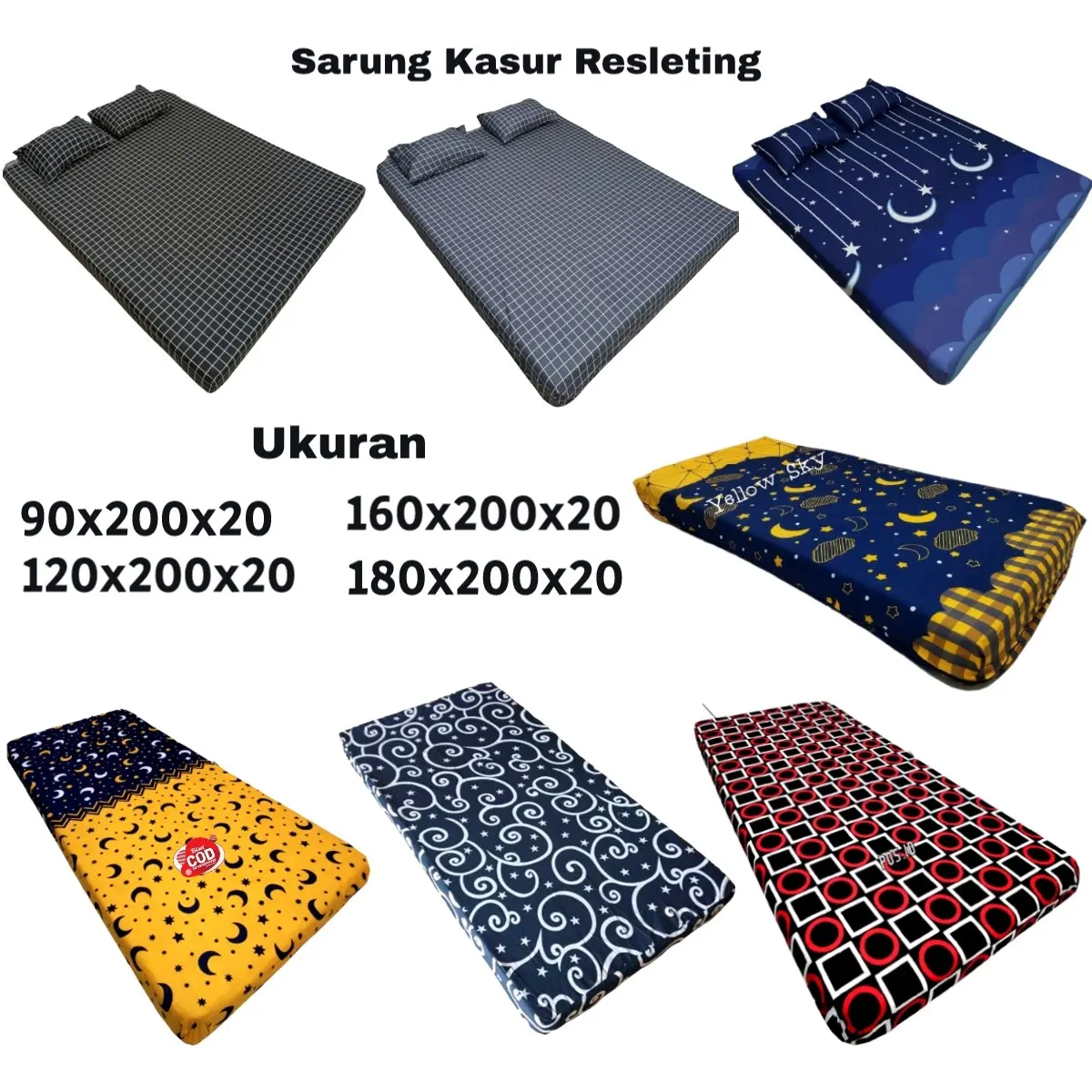 Sarung Kasur 90x200x20 120x200x20 Sprei Resleting Busa 160x200x20 180x200x20 Bahan Katun Microfibre