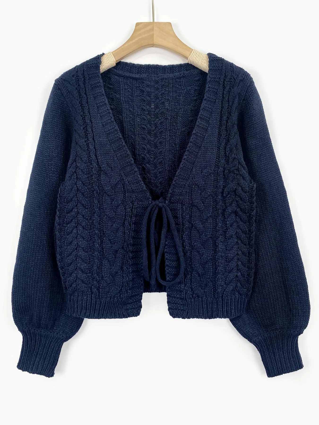 Women's Solid Long Sleeve V Neck Tie Front Cardigan Sweater, Cardigan for Women, Fashion Casual Chic Elegant Drop Shoulder Knitwear for Fall & Winter, Women Clothing for Daily Outdoor Wear,  Cardigans for Women