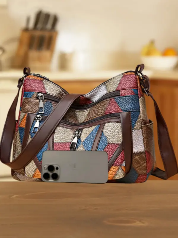 Women's Fashionable Patchwork Design Shoulder Bag, Casual Large Capacity Zipper Crossbody Bag for Work & Daily Used, Trendy Versatile Daily Commuting Bag 2