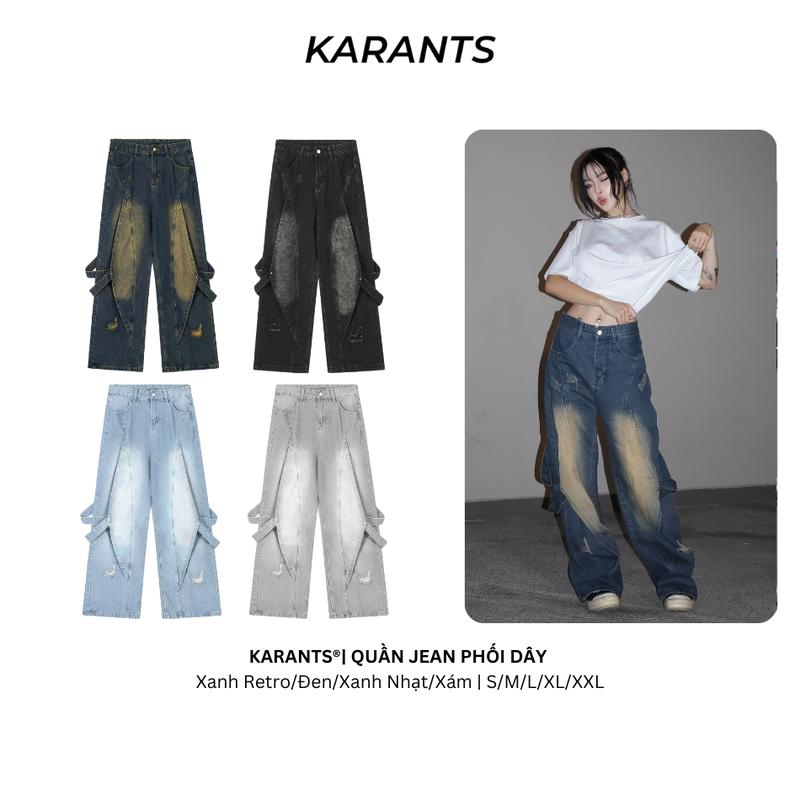 Quần Jean Phối Dây Y2K Karants Local Brand Ống Rộng Streetwear Hot Trend - KQ16