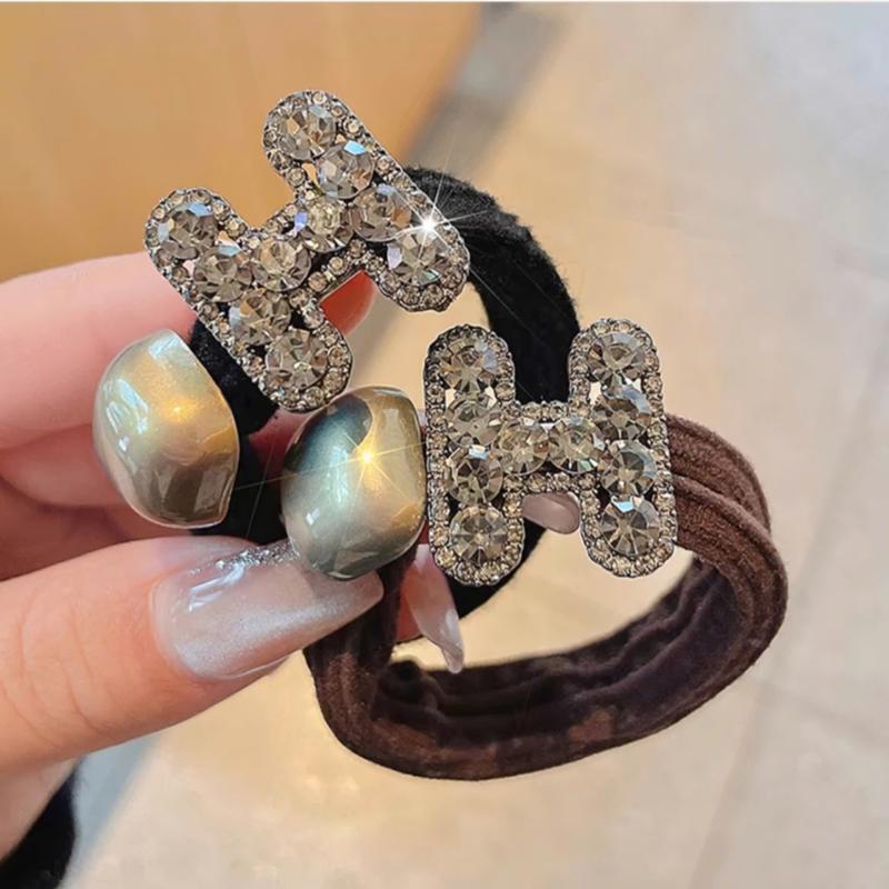 Dây buộc tóc cao cấp Dây Buộc Tóc Kim Cương Giả Thiết Kế Chữ Cái , Hàng Mới Về , Dành Cho Nữ , Thanh Lịch , Độ Đàn Hồi Cao , Scrunchies Tóc Dây Cao Su Buộc Tóc Đuôi Ngựa , Phụ Kiện Đội Đầu , Bóng , Dây Cao Su Women Chun Móc Khóa Kim Tuyến FQ00550