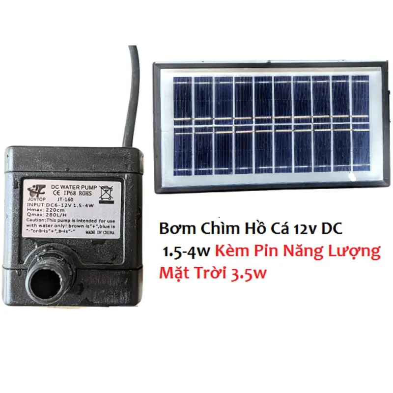Bơm chìm hồ cá 12v DC 1.5-4W Kèm Pin Năng Lượng Mặt Trời 3.5W 4