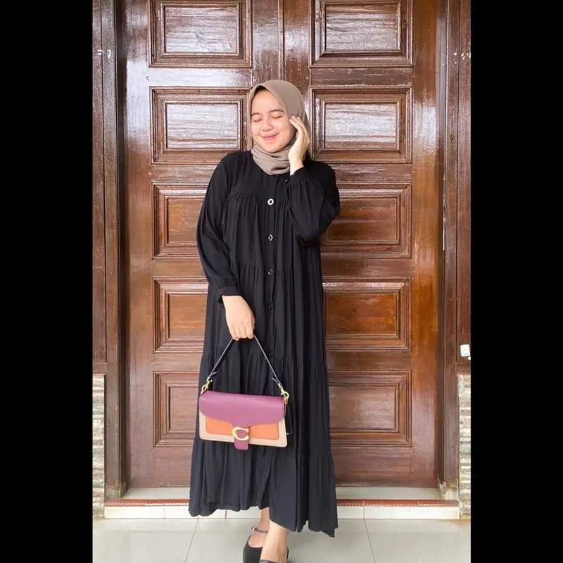 Vena Twil - Gamis Polos - Midi Dress - Dress Polos - Gamis  Murah Gamis Kekinian Liburan Polos Santai Muslim Kancing 5
