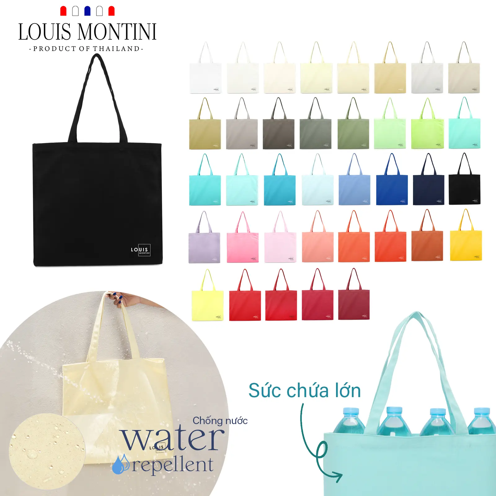 Túi tote vải chống nước Louis Montini (ma tote) CVR001 Bag Nhung