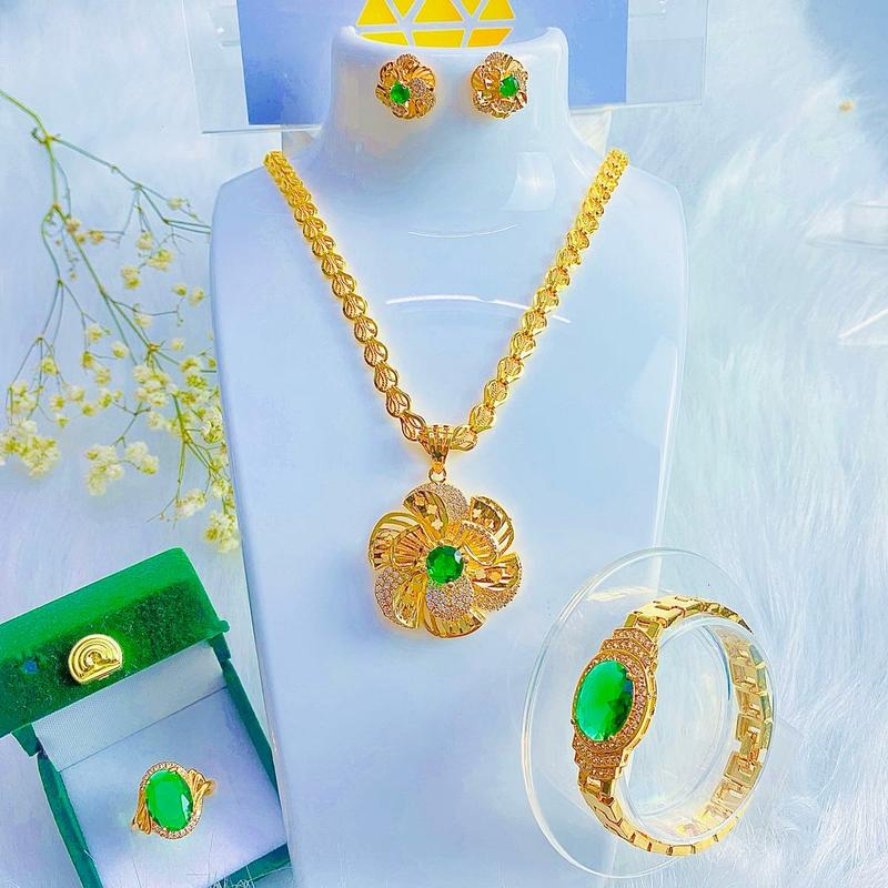 Bộ trang sức Dây chuyền kết trái tim kèm mặt thoa mai nhẫn lắc tay hoa tai hàng titan mạ vàng 18 ca cao cấp dành cho Huyền C