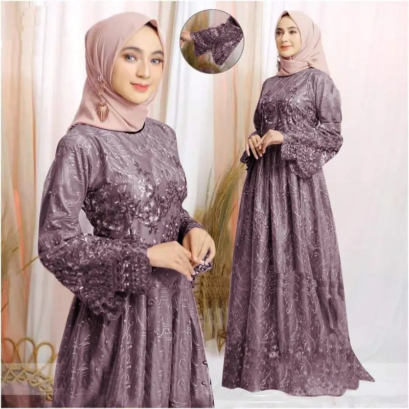 [7.7 BIG SALE] SIZE M L XL XXL 3L / GAMIS PESTA / GAMIS JUMBO /MAXI DRESS / GAMIS TILE / GAMIS MAXI BRUKAT YUMNA Dalaman Karet Muslim Mewah