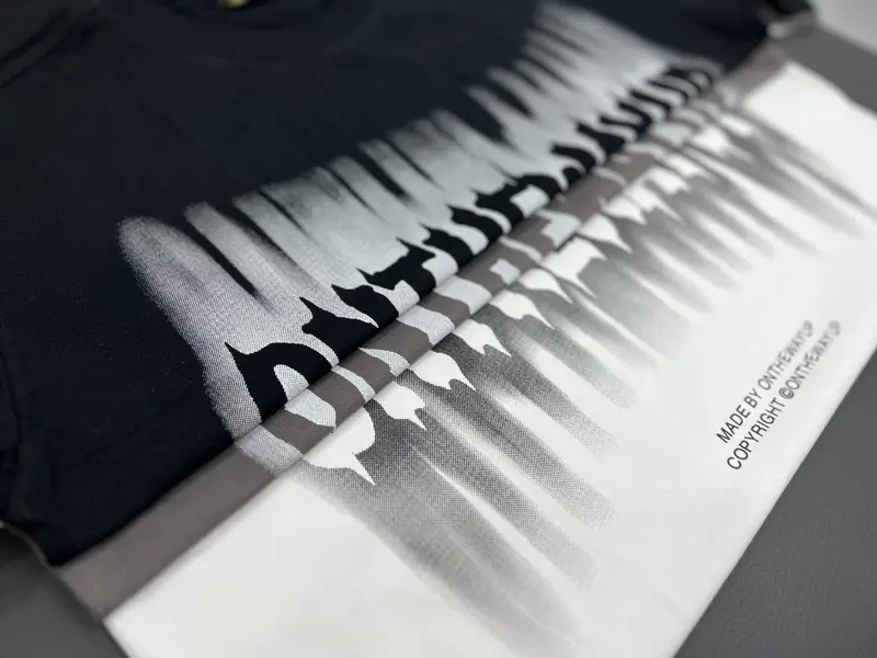 Áo thun cổ tròn form rộng BLUR ONTHEWAYUP cotton 100% in 3D Unisex Menswear đen l 7