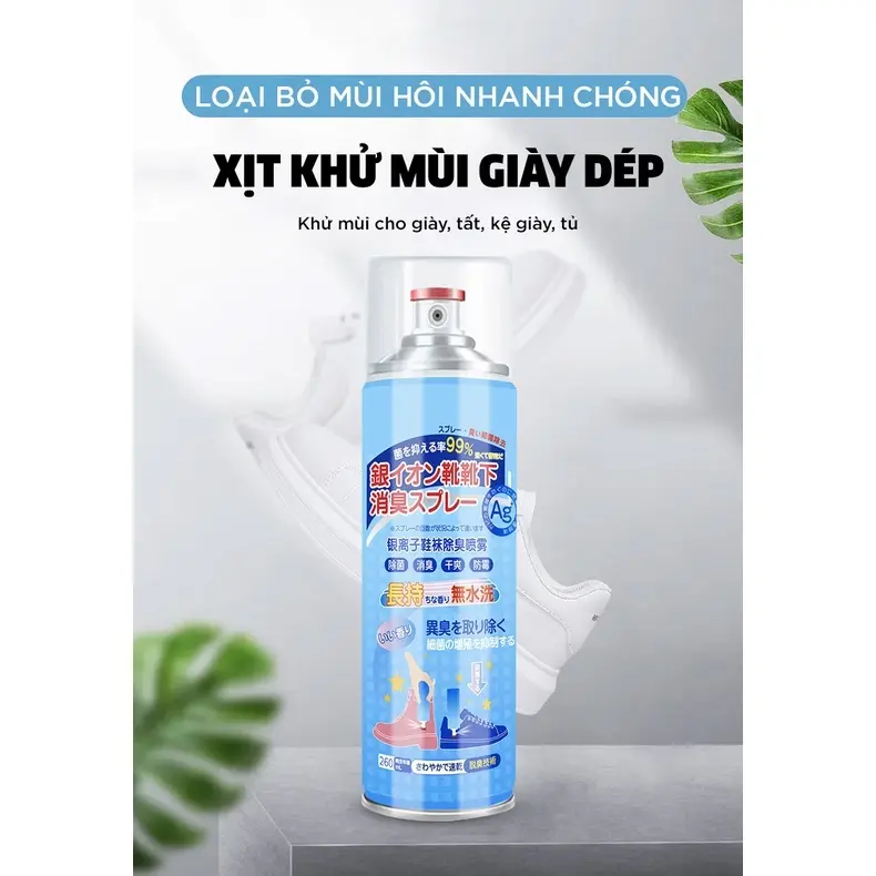 Bình xịt khử mùi hôi giày đá bóng Nam Ion Bạc AG+