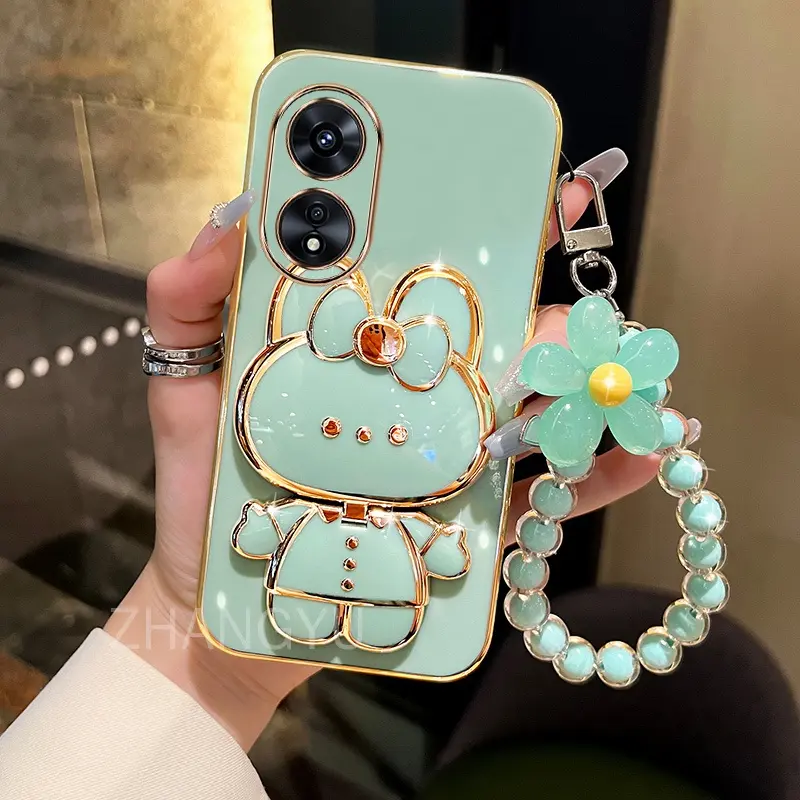 Casing Oppo A17 A97 A98 5G A38 A78 4G A58 4G A58 5G A78 5G phone case TPU 3D rabbit stereo stand ultra thin electroplated soft case shock protection case with bracelet
