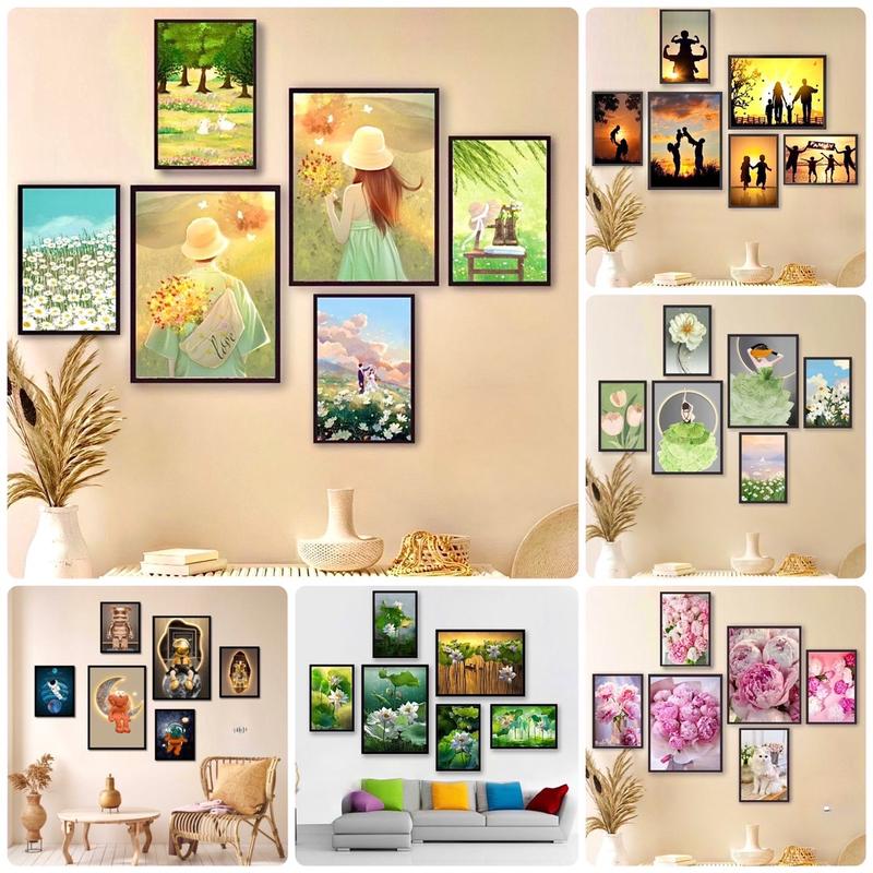 Tranh Dán Tường - COMBO 6 Tấm - Trang trí dán tường phòng ngủ, phòng khách sẵn băng dính 2 mặt bức ảnh treo tường giấy dán bàn học tranh cát chảy conan poster Hoa lá Chịu nhiệt luật general posters