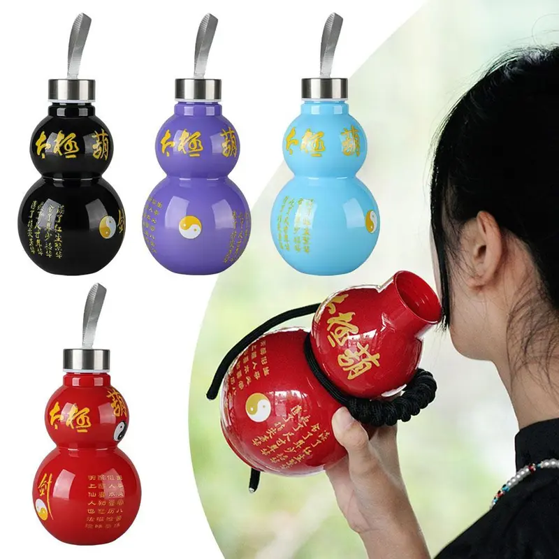 Cốc Nước Thể Thao, Thiết Kế Hình Quả Bầu, Phong Cách Phương Đông, Thần Thoại Đen, Được Làm Bằng Nhựa, Thích Hợp Cho Học Sinh, Nam Và Nữ, Ưa Nhìn, Cầm Tay, Lý Tưởng Để Đựng Nước 0