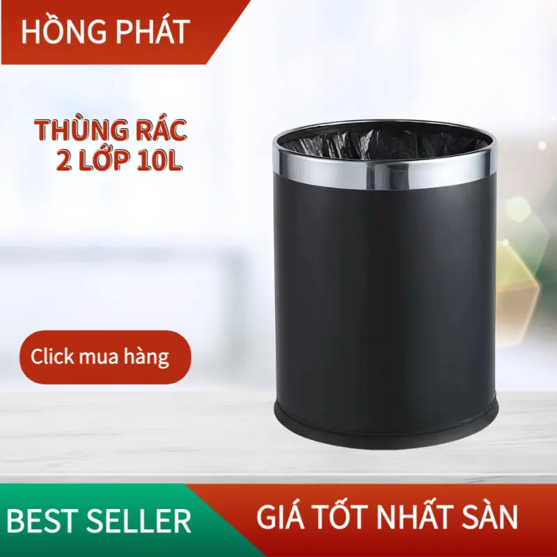 Thùng rác 2 lớp 10L bền chắc phòng ngủ, văn phòng, nhà vệ sinh, bếp ăn /VHP-DJ-KF02