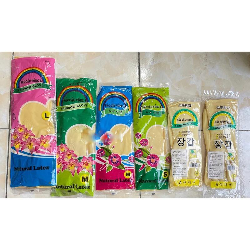 Sỉ 10 đôi Găng tay, bao tay cao su Sắc cầu vồng rửa chén bát giặt đồ siêu dai siêu bền loại ngắn& dài đủ size S,M,L