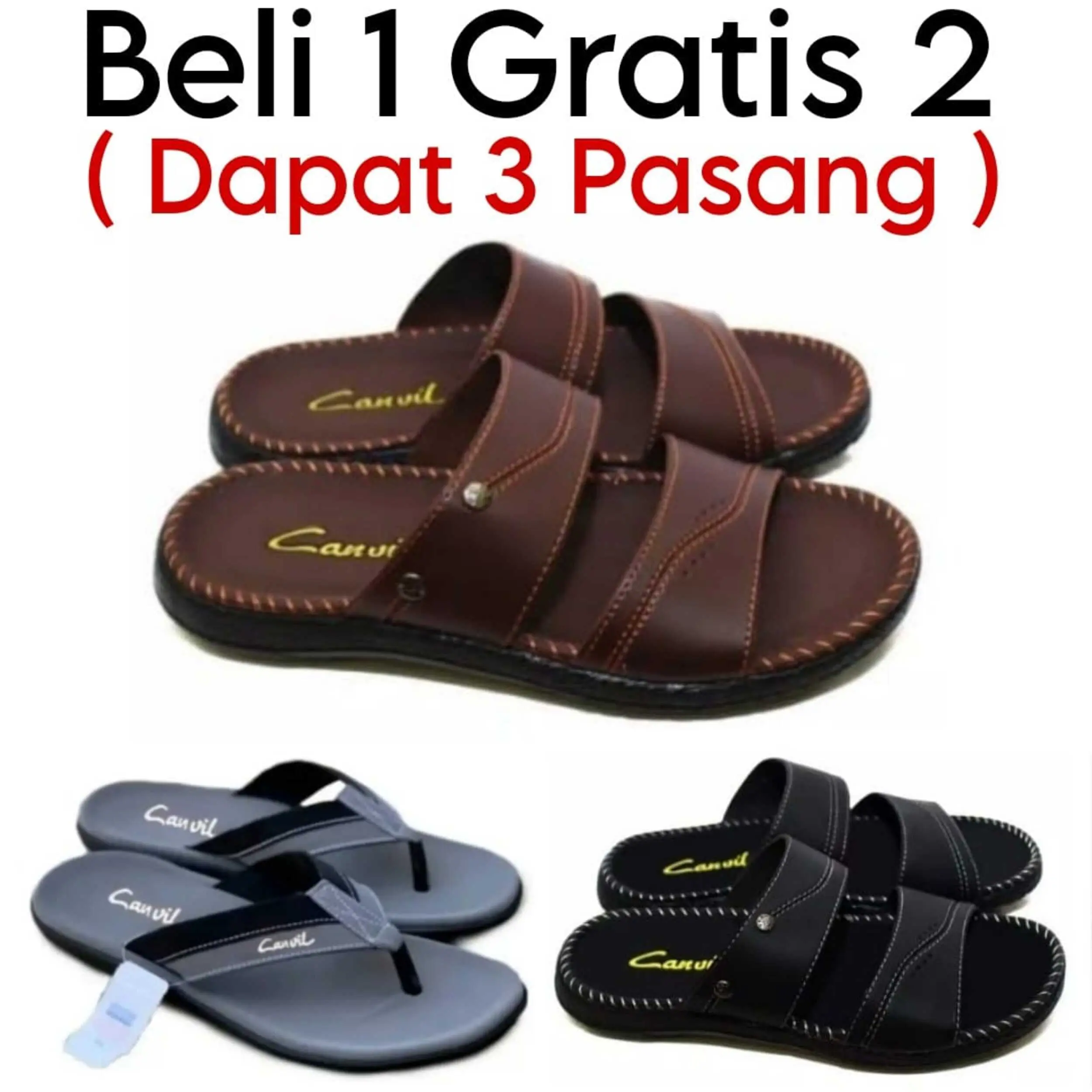CRAZY PROMO 12.12 BIRTHDAY SALE BELI 1 GRATIS 2 Sandal Selop / Sandal Kulit / Sandal Pria Sandal Casual Pria Sepatu Sandal Slop Pria Karet Sendal Jepit sandal  selop