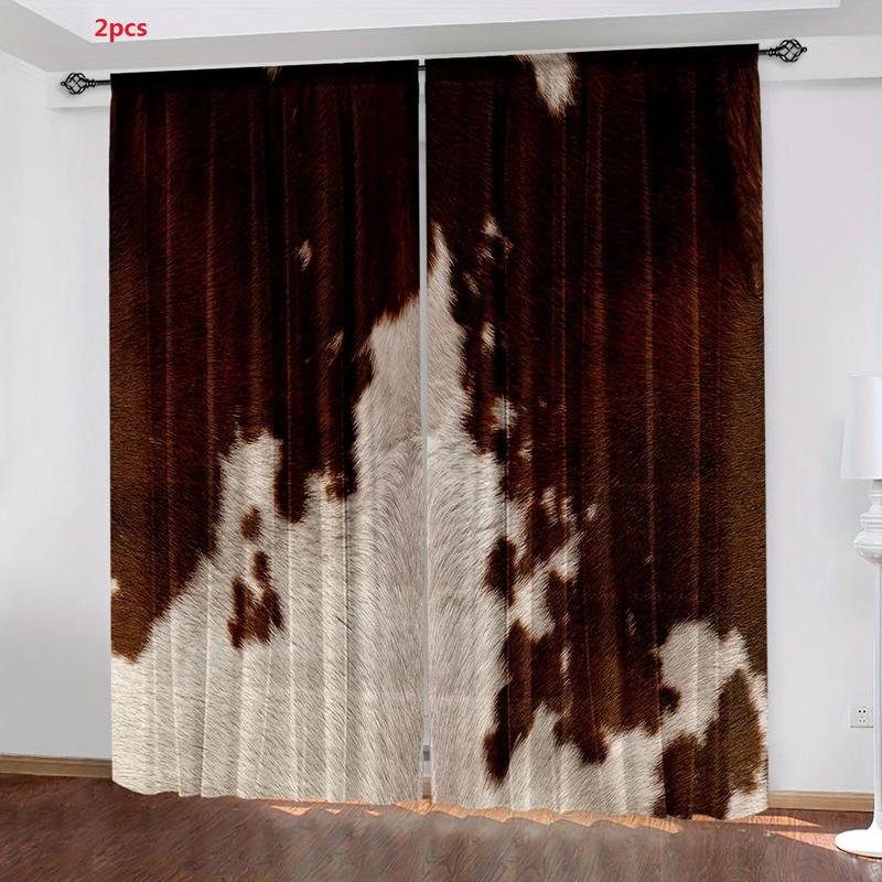 Cowhide Pattern Window Curtain, 2pcs Farm Animal Window Drapes, Western Cowboy Farmhouse Window Curtain, Home Decor for Living Room Bedroom 4