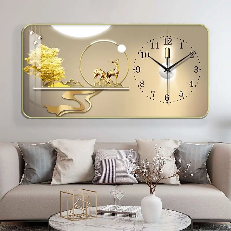 Tranh đồng hồ treo tường tráng gương pha lê UV hươu nai nghệ thuật cao cấp giá rẻ siêu đẹp {Tặng kèm pin,đinh treo}