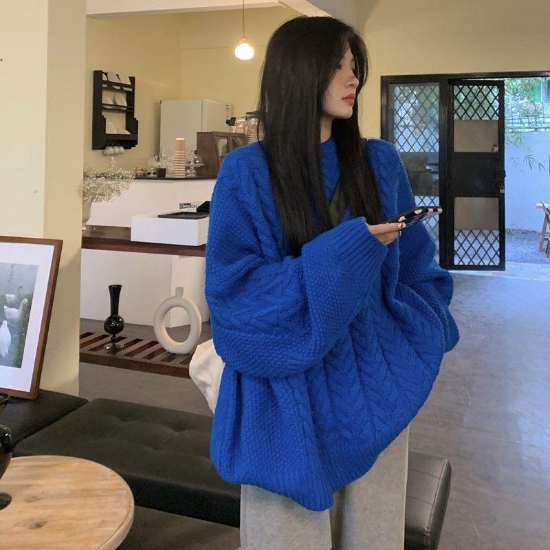 Áo Len Màu Xanh Klein, Hàng Mới Về, Dáng Rộng Vừa Vặn, Ấm Áp Mùa Thu Và Mùa Đông, Dễ Phối Đồ, Thường Ngày, Màu Trơn Thích Hợp Cho Học Sinh, Quần Áo Nữ, Áo Len 4