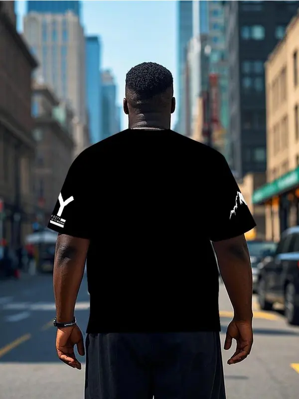 Plus Size Men's Letter 3D Printed Round Neck Tee, Regular Fit Casual Comfy Short Sleeve Crew Neck T-shirt for Daily Wear, Fashion Men's Plus Size Clothing for All Seasons 1
