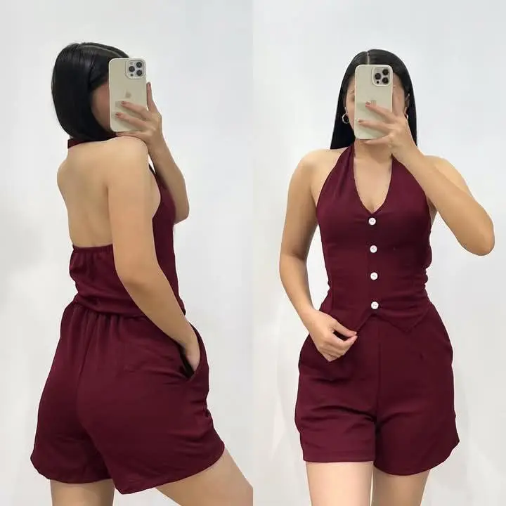 Shop4Her | JASS Plain Backless Top and Short Terno Set Coords for Women Crepe New Style 2024