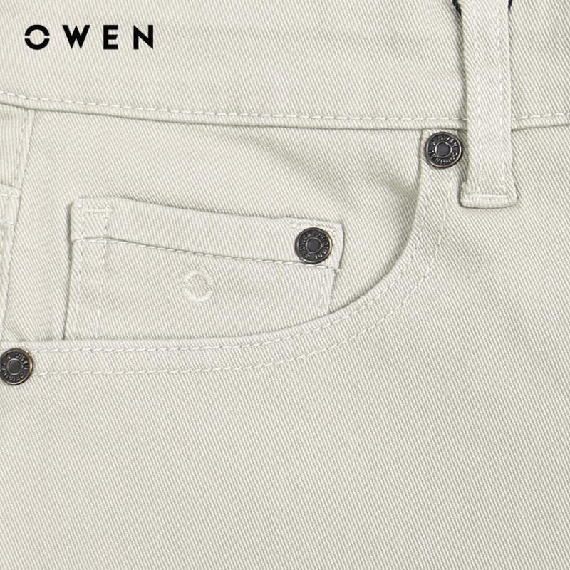  OWEN - Quần jeans Nam Slim Fit QJS231883 màu Be chất liệu CVC Spandex   Hoạ tiết Trơn Menswear 