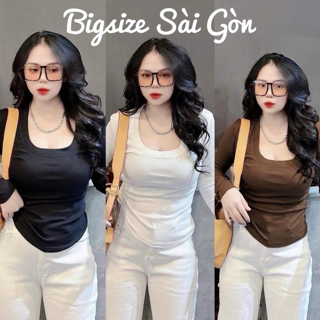 Áo Thun Cổ Bo Vuông Tay Dài Vải Thun Gân Tăm 45- 90Kg Bigsize Dễ Thương Top Nữ Women - B.1391