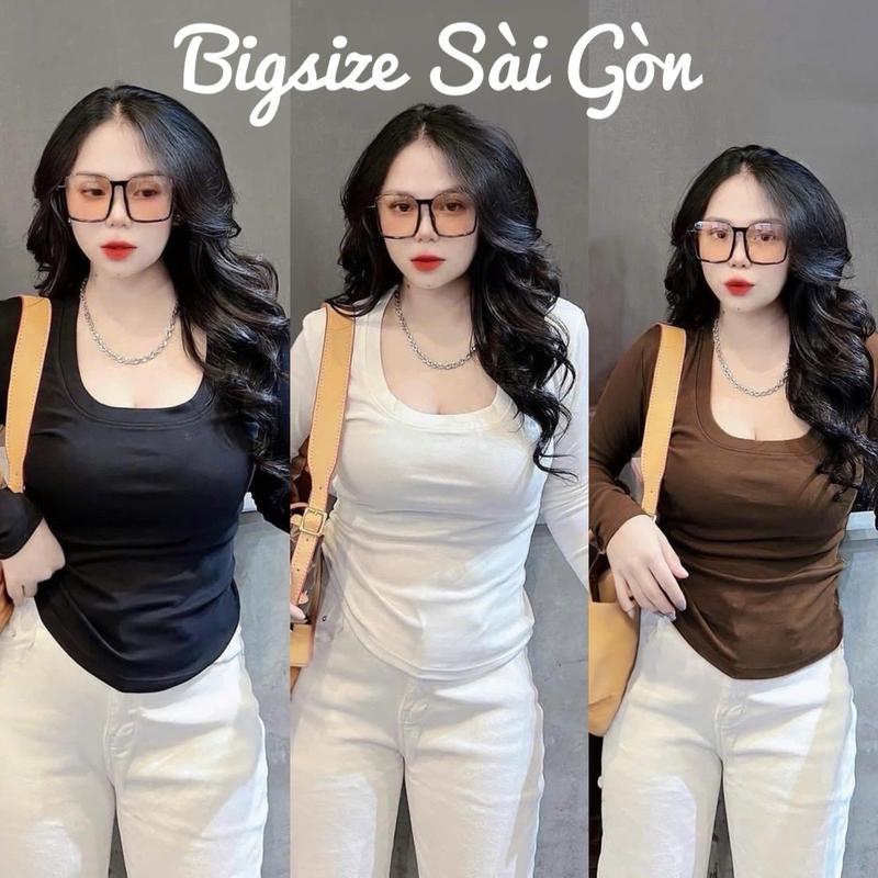 Áo Thun Cổ Bo Vuông Tay Dài Vải Thun Gân Tăm 45- 90Kg Bigsize Dễ Thương Top Nữ Women - B.1391