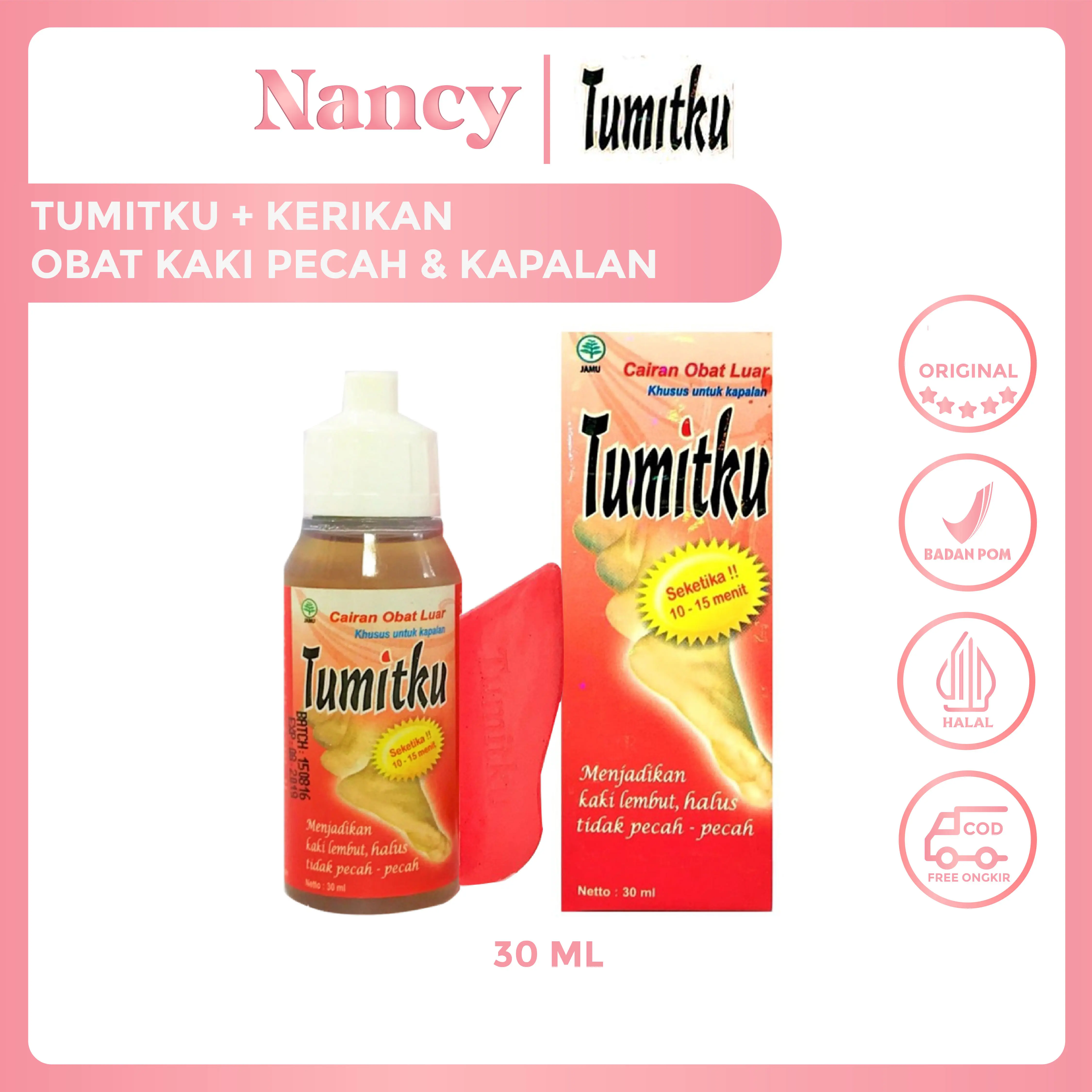 TUMITKU PEMBERSIH KAKI PECAH & KAPALAN 30 ML KERIKAN + KAPAS BPOM
