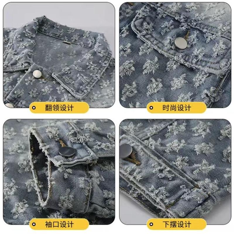 Áo Khoác Denim Mỹ, Phong Cách Jacquard Cổ Điển, Unisex, Thích Hợp Cho Mùa Xuân Và Mùa Thu, Phong Cách Cặp Đôi, Thiết Kế Cổ Điển Cao Cấp, Ngầu Và Dáng Rộng Vừa Vặn, Áo Khoác Thường Ngày 8