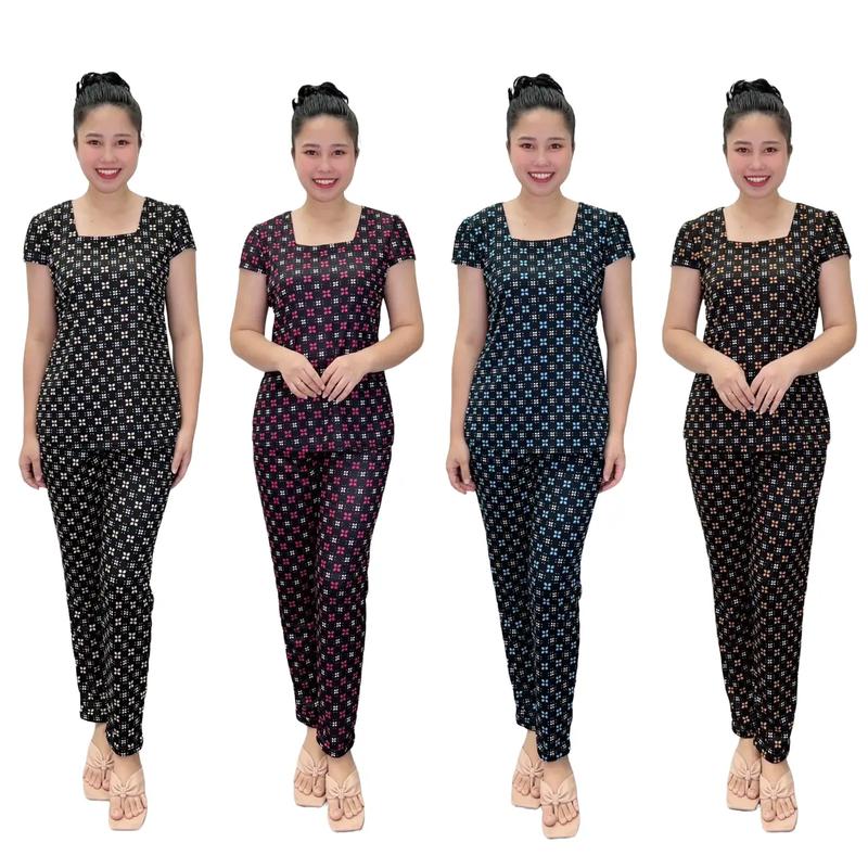 D200 Combo 4 bộ trung niên, đồ mặc nhà cho mẹ, chất thun thường co giãn, quần ôm 40-70kg Nữ Áo Top