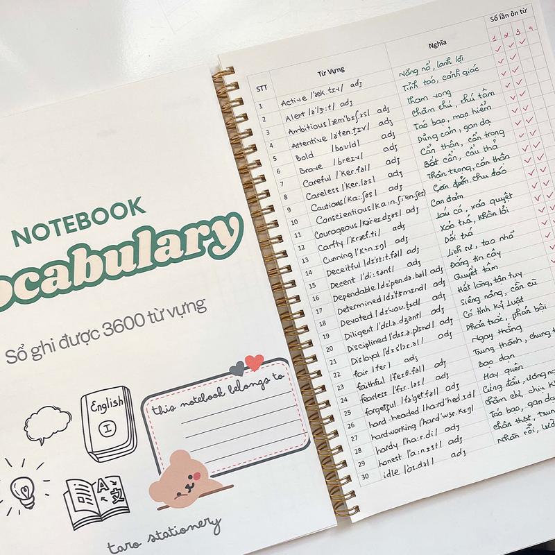 Sổ tay B5 học từ vựng Tiếng Anh, Trung, Hàn, Nhật ghi chép từ Taro Stationery