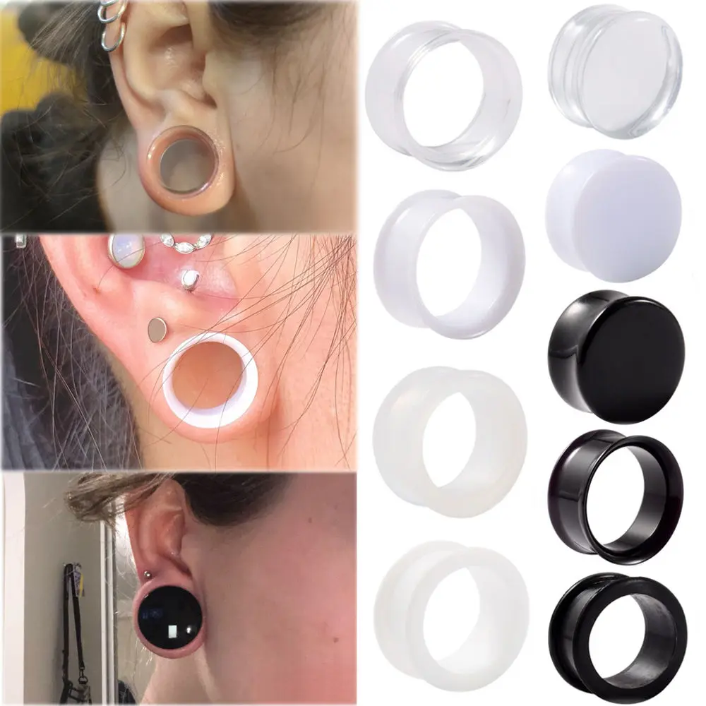 Pair of Ear Expanders Acrylic Soft Silicone Solid Hollow Ear Cartilage ...