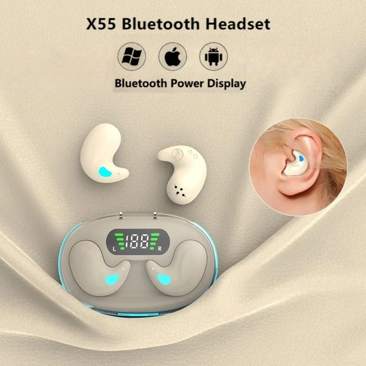 100%Original Product+FREE Shipping Sleeping Earbuds Wireless Mini Headphones For Work TWS Bluetooth Earphone Stereo Hidden Headsets with Mic HD Call Waterproof X55 Audio Silicone