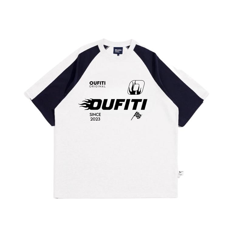 OF12/ Áo Thun Unisex Form Rộng OUFITI Áo thun Raglan trơn oversize form unisex áo phông nam nữ form rộng chất cotton Top Women Cổ Tròn Trắng