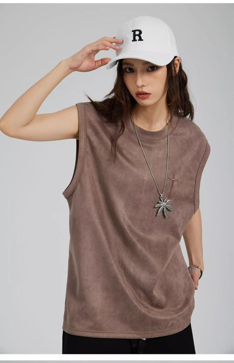 Product Introduction of American Style Sleeveless Vest for Men Summer Suede Embroidered Tank Top Trendy Loose Sports Shirt 13