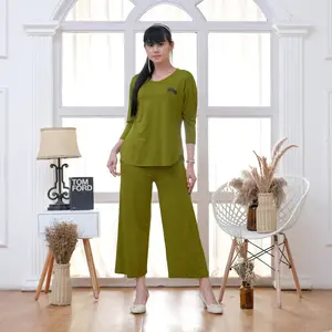 Setelan Kaos Wanita Setcel Spandek Premium lengan 7/8 One Set Murah Terbaru Atasan Baju Oversize  Belah Samping Celana Panjang Dewasa jalan soft pink baju  wanita