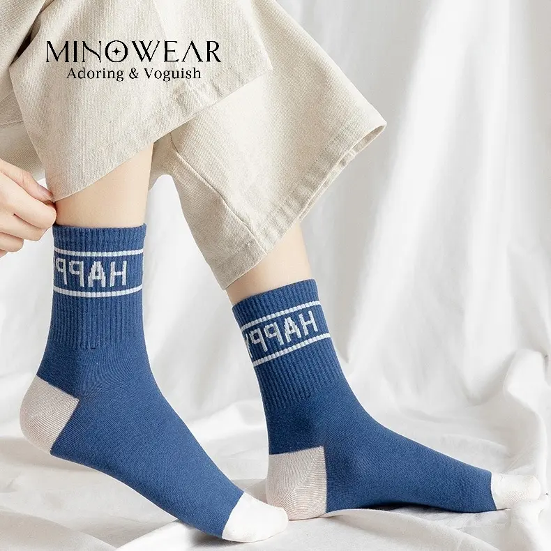 Minowear Kaos Kaki Katun Lembut Korean Japanese Cute Socks Nyaman Wanita Pendek Ankle Motif Cewek Hitam Semata 5