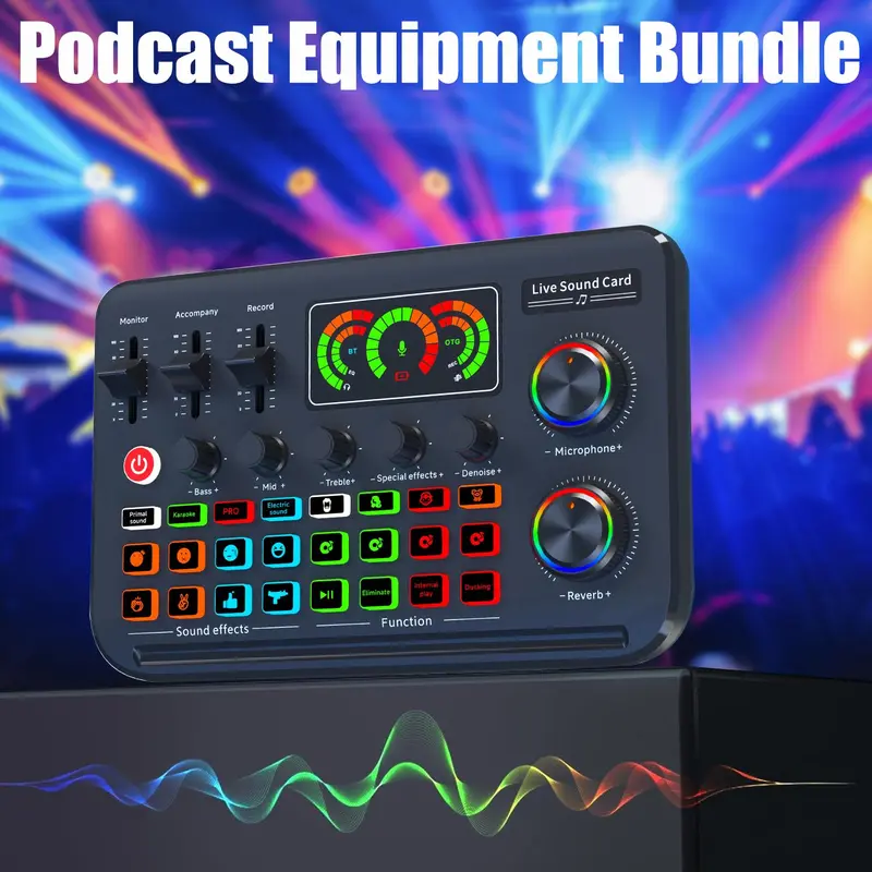 All-in-One Audio Interface DJ Mixer with Microphone, Audio Mixer with Sound Card for PC/Laptop/Phone, Streaming/Podcasting/Gaming Equipment 4