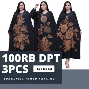 PAKET 3PCS LONGDRESS DASTER LENGAN PANJANG JUMBO CABUTAN RAYON BUSUI BUMIL Wanita Motif