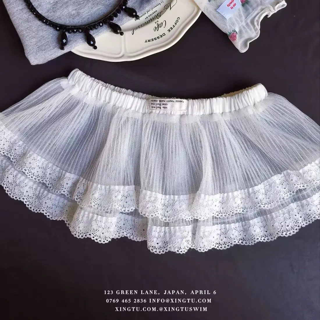 Váy Ren Trắng, Phong Cách Múa Ba Lê, Xếp Ly, Hàng Mới Về, Váy Ren Mùa Hè, Cạp Cao, Váy Nửa Nhỏ Váy Ngắn