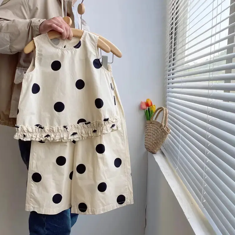Kids Girls Clothes Suits Summer 2024 New Children Girl Polka Dot Clothing Set Baby Girl Dot Vest + Pants 2pcs Clothing Sets