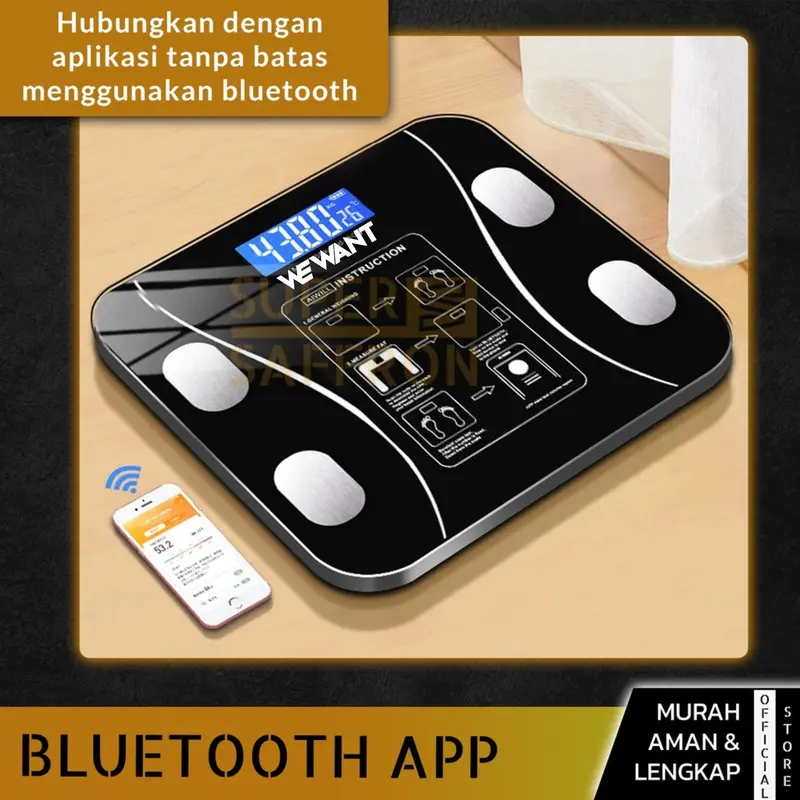 WEWANT Timbangan Bluetooth Badan Digital Smart Scale Glass Body Fat BMI Aplikasi 2