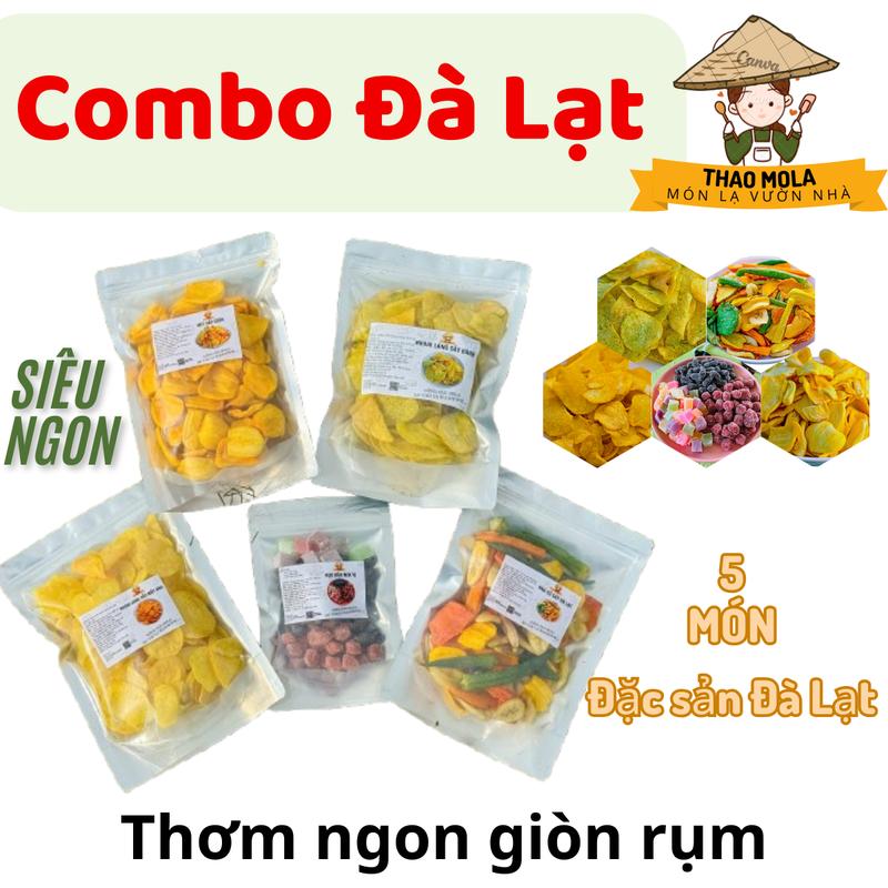   Combo Đà Lạt  5 Món hoa quả sấy đặc sản Đà Lạt - 5 túi túi 200gr tổng 1kg- Giòn tan - Món Lạ Vườn Nhà - Đồ ăn vặt snacks 