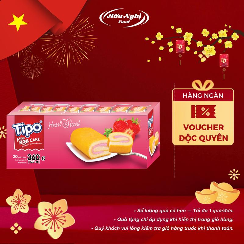 Bánh bông lan cuộn dâu 360g Cake Hữu Nghị Food