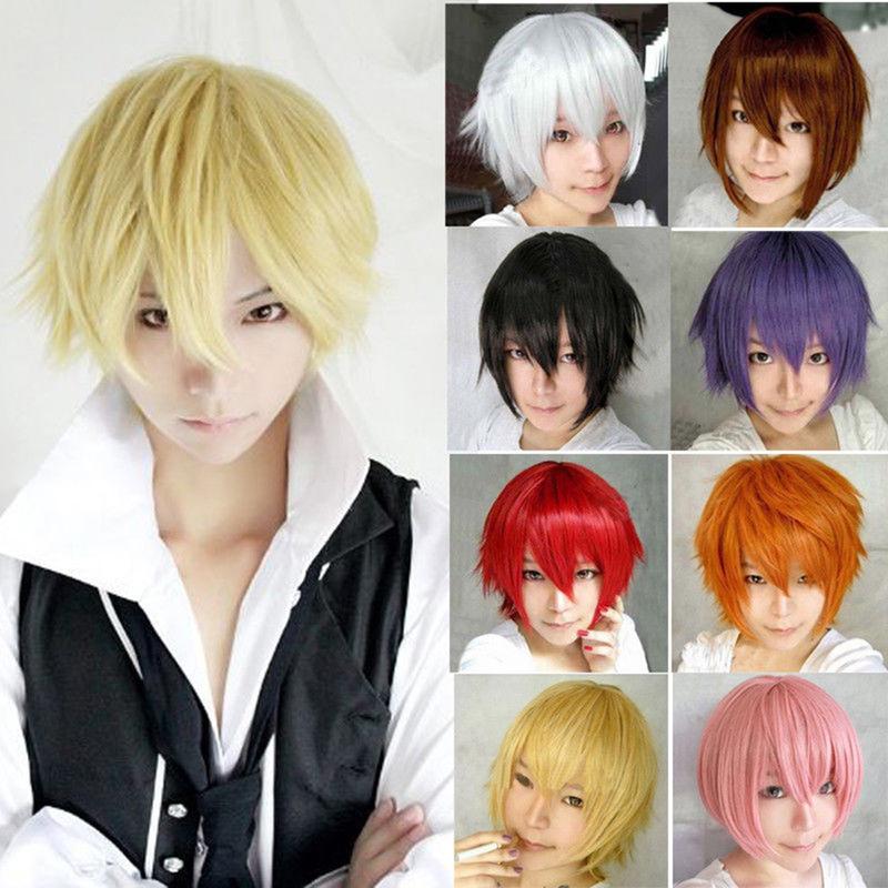 Men Women Multi-Color Short Straight Hairpiece Full Wig for Anime Party Cosplay 3