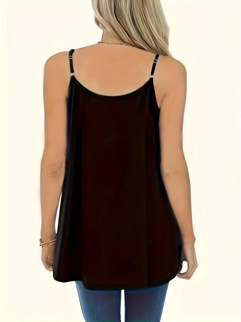 Product Introduction of Plus Size Solid Plicated Adjustable Strap Cami Top, Casual Spaghetti Strap Top for Summer, Women's Plus Clothing for Daily Wear 2