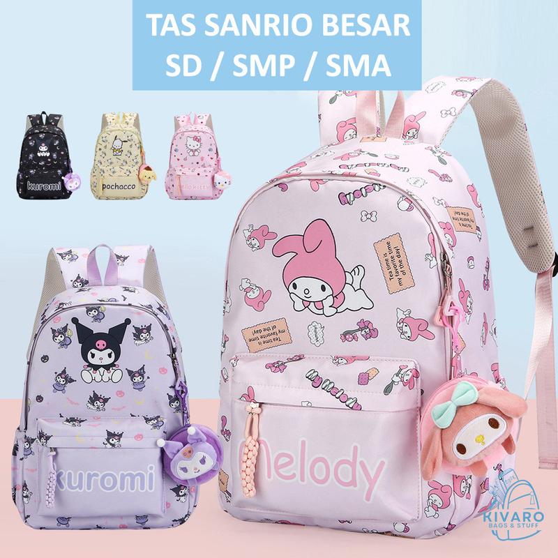 Tas Ransel Sanrio Besar SD SMP SMA Kuromi Pochacco Melody & Hello Kitty | CL08 Kivaro Anak Motif Fashion 1